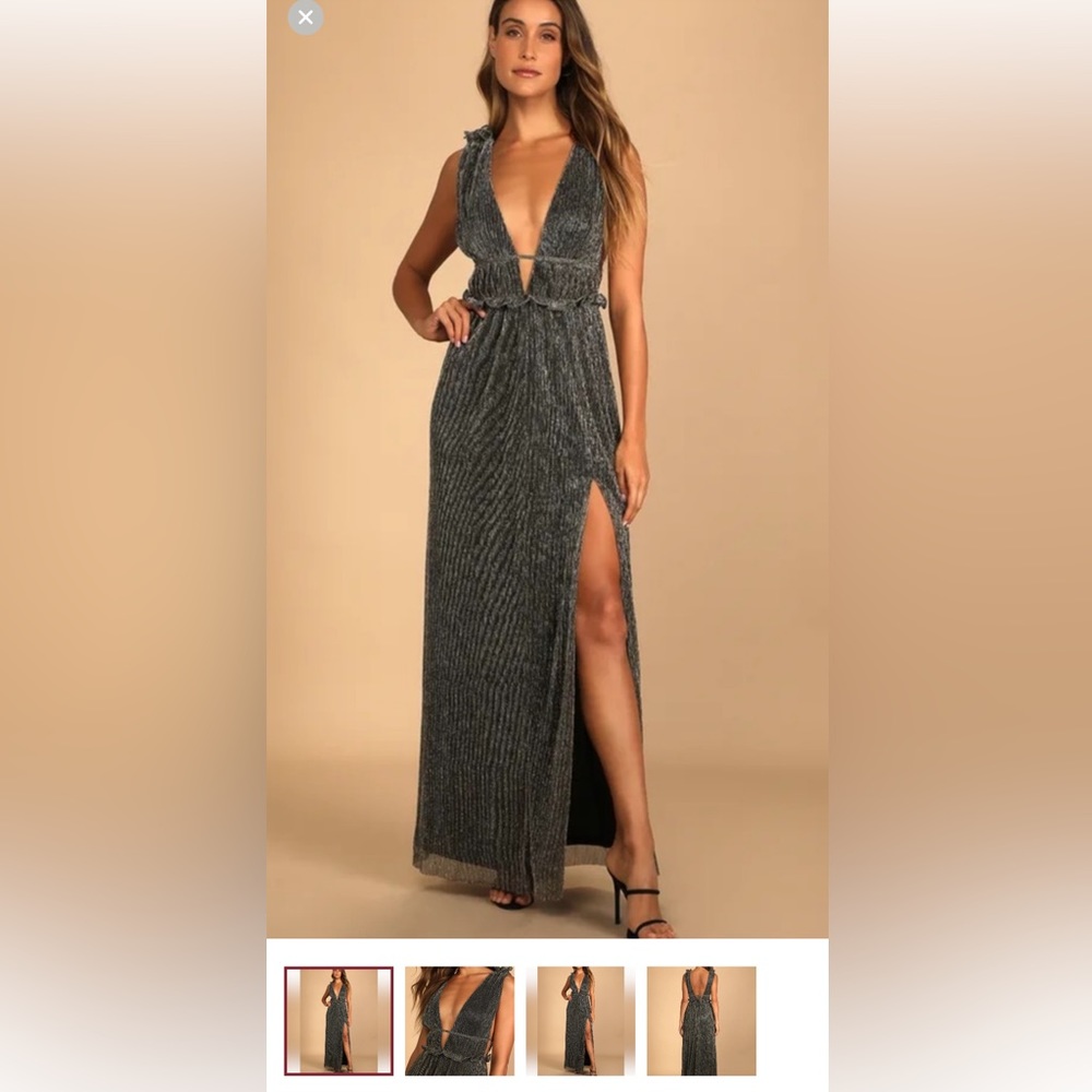 Lulus Spotlight on You Black and Gold Metallic Maxi Dress